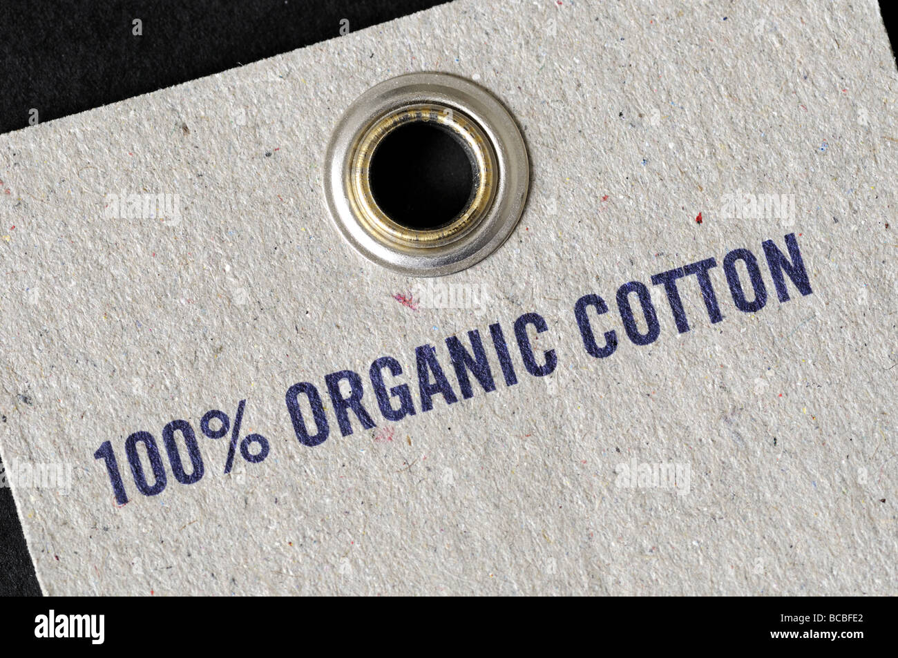 100 coton bio imprimé sur l'étiquette Banque D'Images