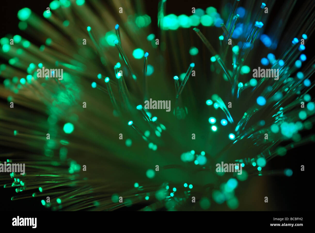 Close up shot macro d'un câble à fibre optique sur un fond sombre Banque D'Images