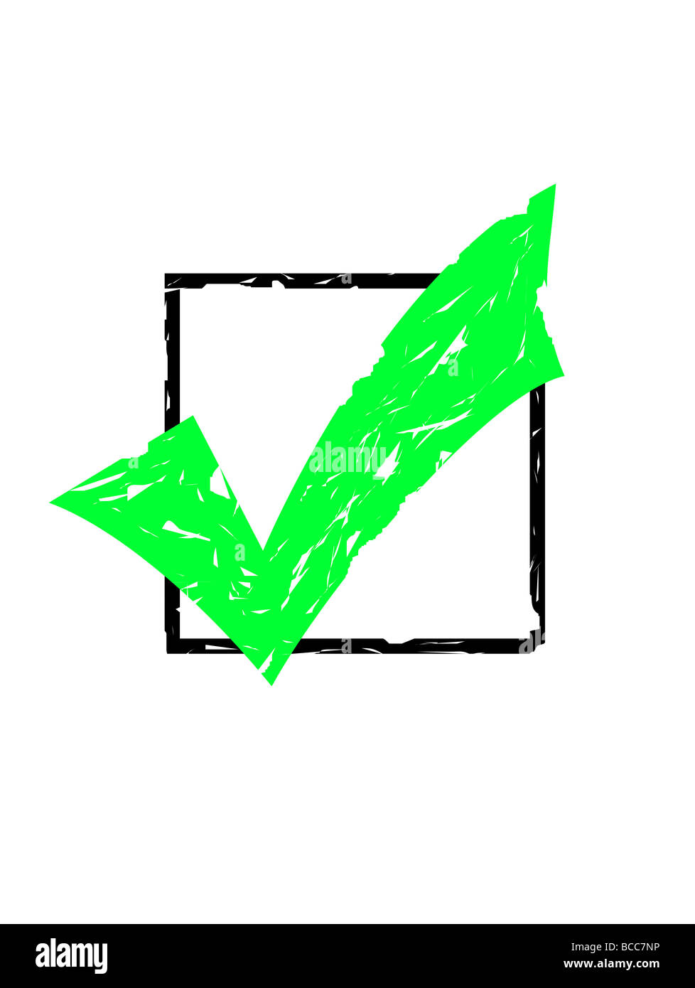 Estampillé marque verte ou une case vide sur fort isolé sur fond blanc Banque D'Images