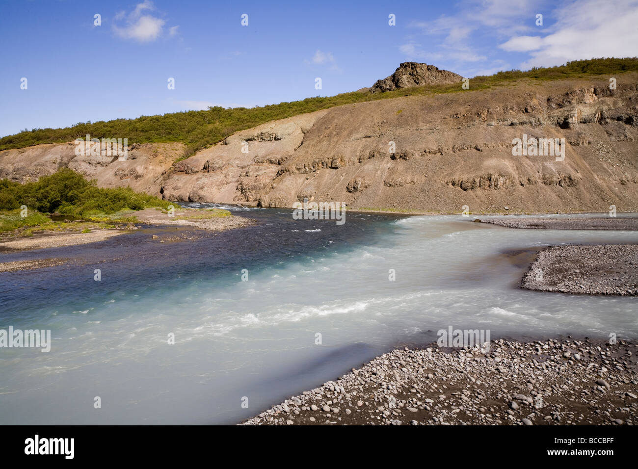 'Nordlingafljot' d'eau et de la rivière Hvita 'glacier' river inscrivez-vous jusqu'à ce fleuve junction. Husafell, à l'ouest de l'Islande Banque D'Images