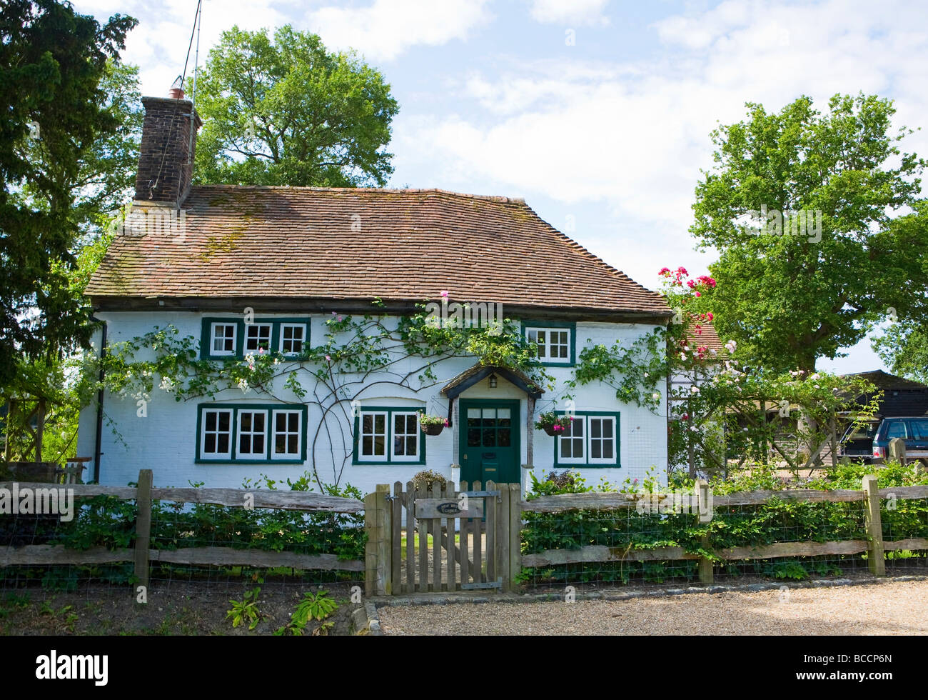 Country cottage anglais traditionnel blanchi à la West Sussex UK Banque D'Images