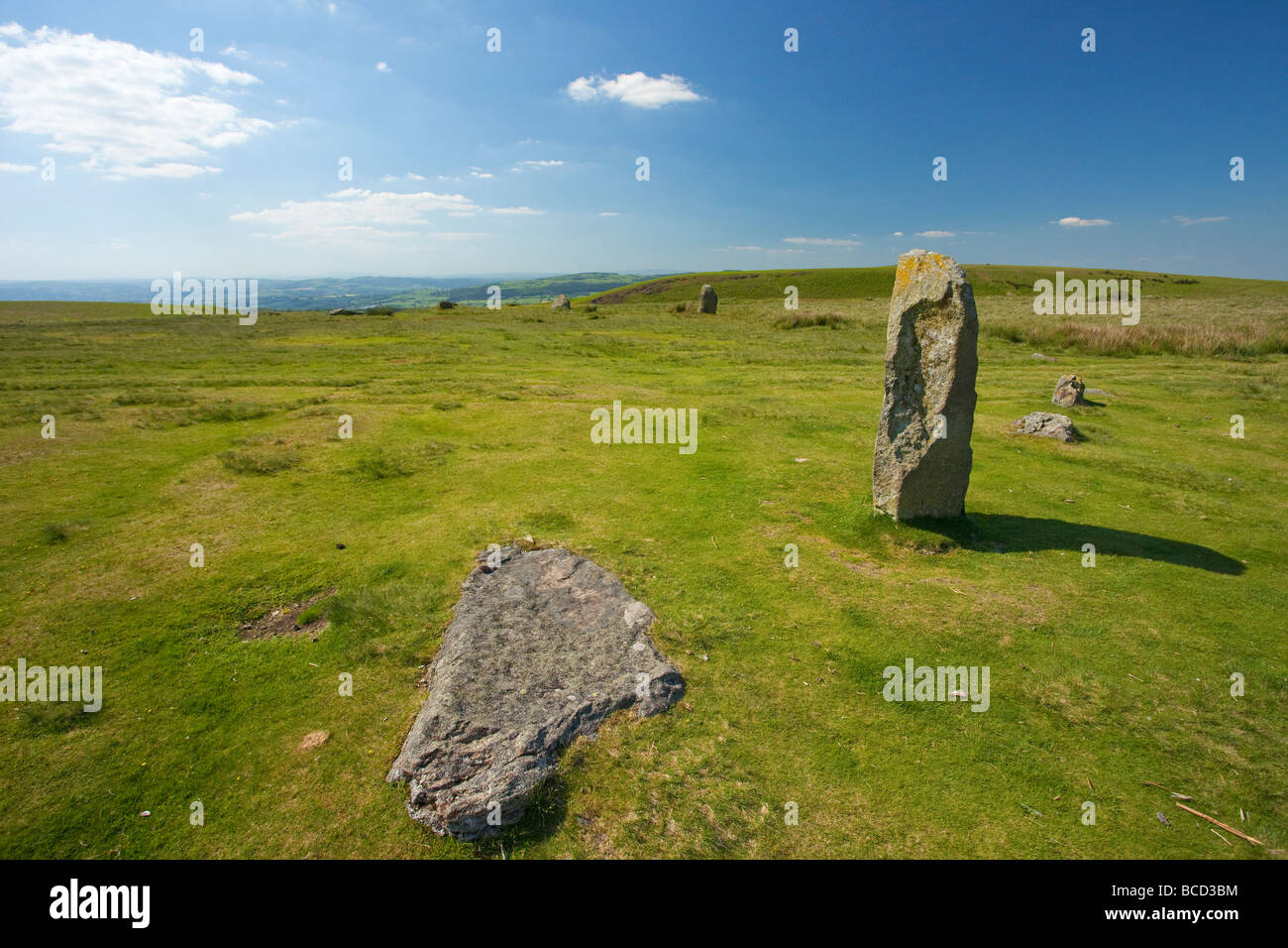 Mitchell's Mitchells fois Stone Circle en mai sunshine Shropshire Hills England UK GB British Isles Banque D'Images