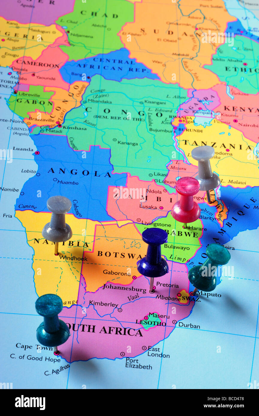 Les axes de la carte dans le sud de l'Afrique carte Banque D'Images