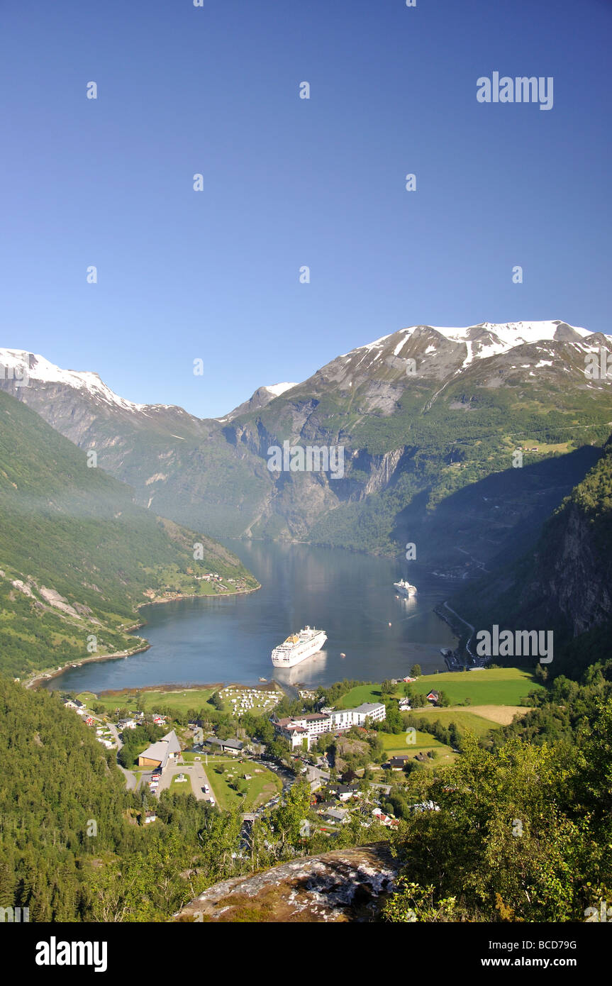 Fjord de Geiranger panorama, Flydalsjuvet Viewport, Geiranger, More og Romsdal (Norvège) Banque D'Images