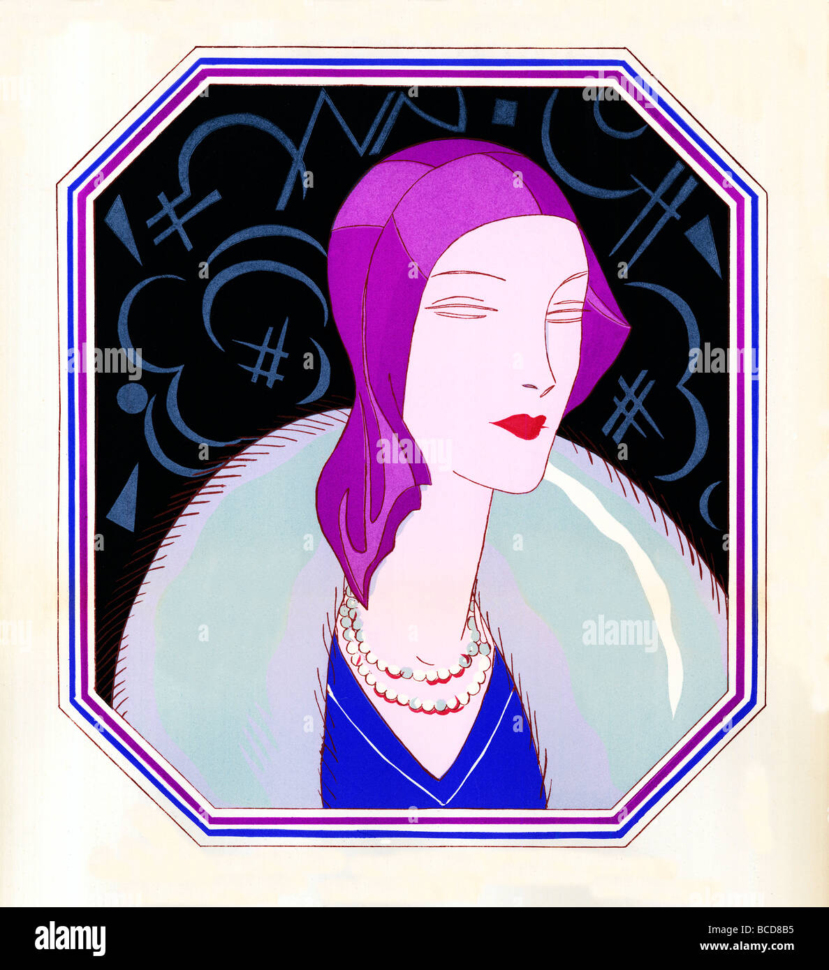 Fashion Design Art déco 1931 Illustration d'un modèle de couleur superbement flapper quintessence de l'époque Banque D'Images