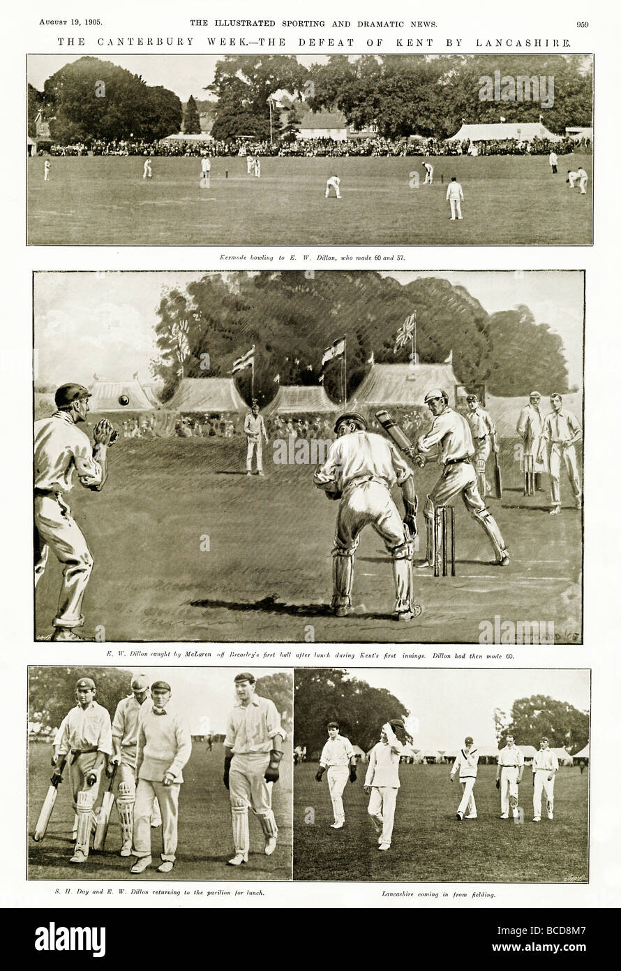 Jouer Kent Lancashire magazine 1905 Propagation de la victoire du pays hôte à Canterbury 7 l'âge d'or de cricket anglais Banque D'Images