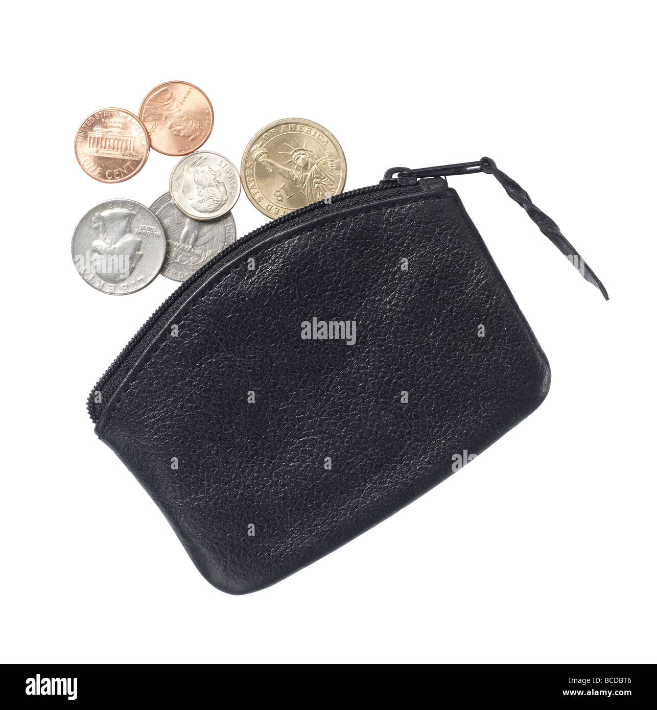 Sac à main en cuir noir elevated view Banque D'Images