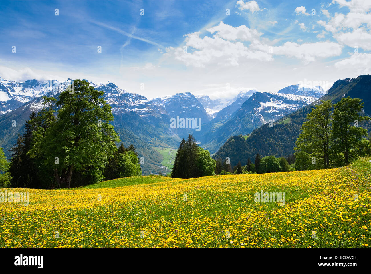 Vue panoramique de Ennenda Suisse au printemps Banque D'Images