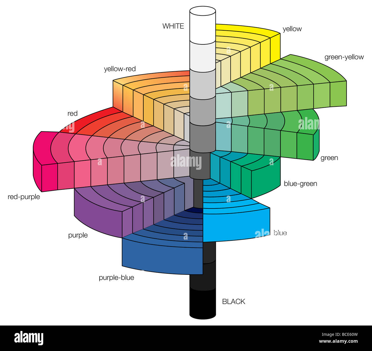 La couleur Munsell tree, une représentation 3-D de la système de Munsell, qui définit les couleurs d'écailles de teinte, de valeur, et la chrominance. Banque D'Images