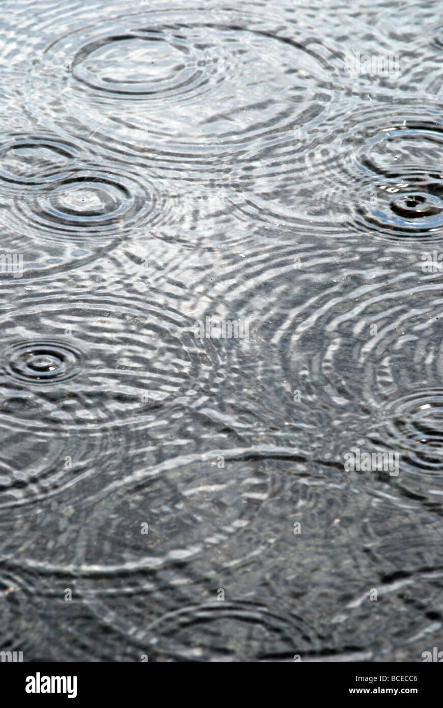 Les gouttes de pluie tombant sur l'eau Banque D'Images