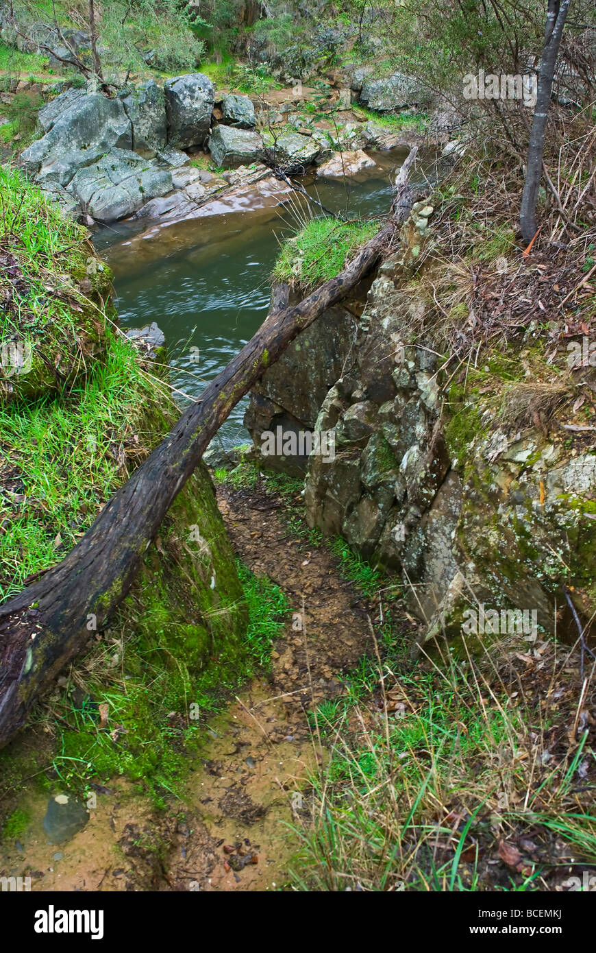 Fonctionnement d'une mine d'or du dix-neuvième siècle coupé en une falaise de granit. Banque D'Images