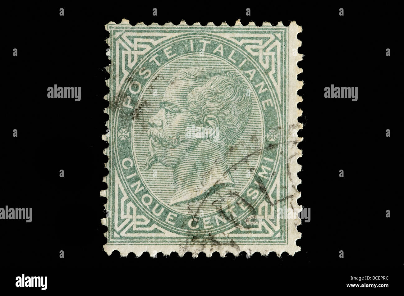Vittorio Emanuele II, ancien roi d'Italie en 1865 un timbre italien Banque D'Images