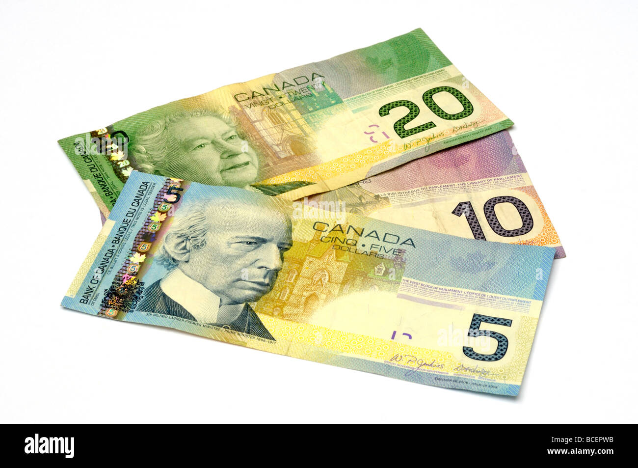 Billets de banque en dollars canadiens. Banque D'Images