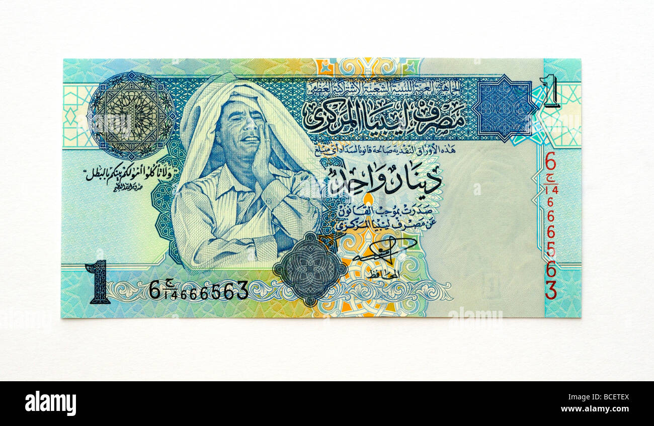 La Libye 1 billet de un dinar. Banque D'Images