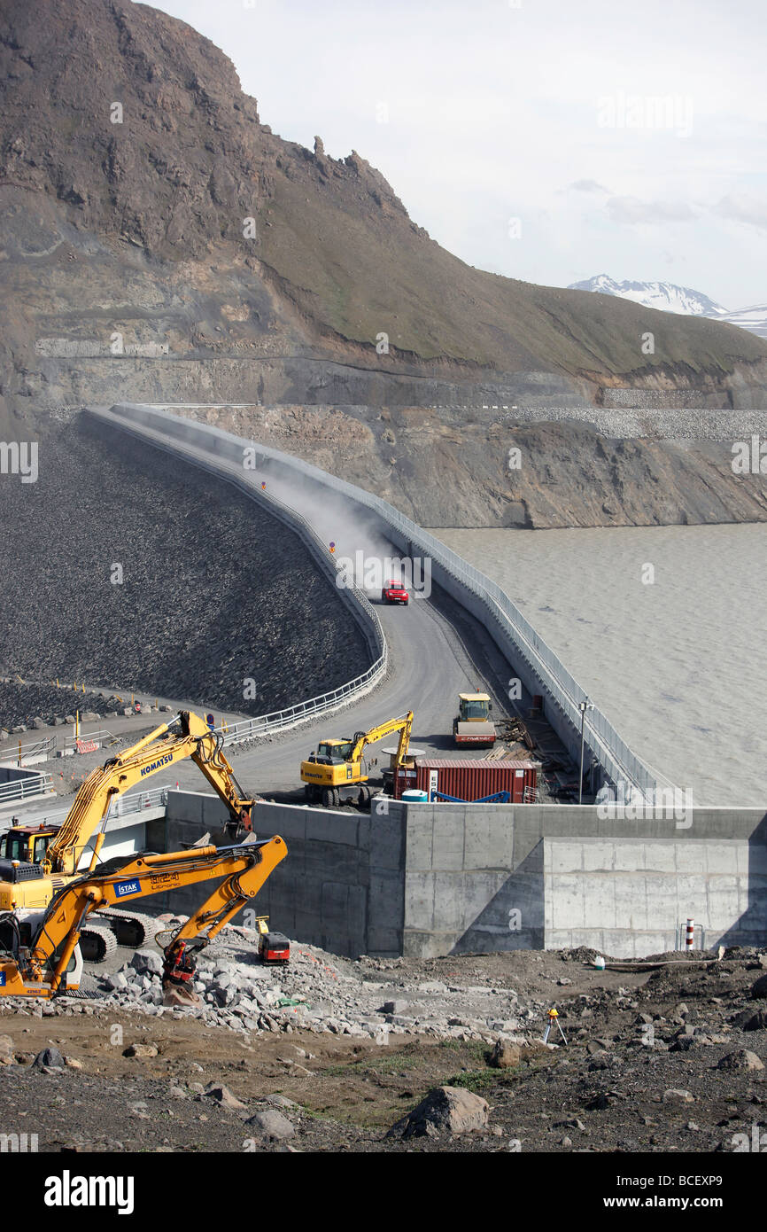 Lors de la construction du barrage hydroélectrique de Kárahnjúkar, projet, Islande Banque D'Images