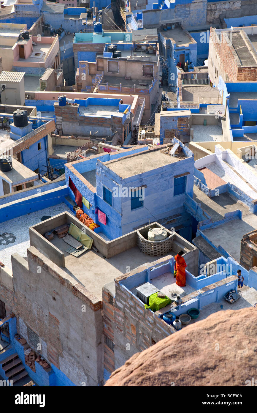 Les toits, Jodhpur (la Ville Bleue), Rajasthan, Inde Banque D'Images