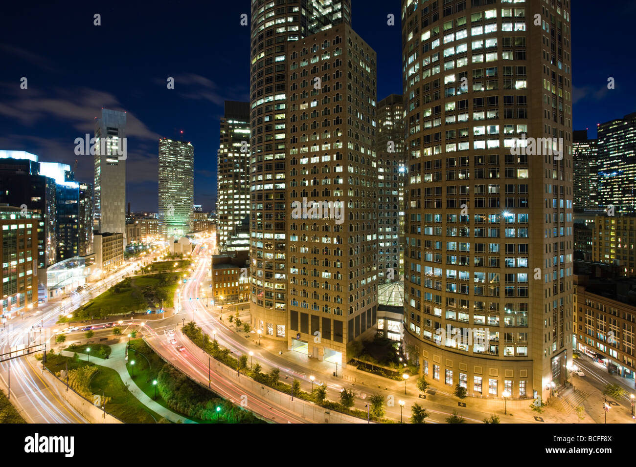 États-unis, Massachusetts, Boston, Atlantic Avenue Greenway et Financial District sur Buildingssouth Banque D'Images