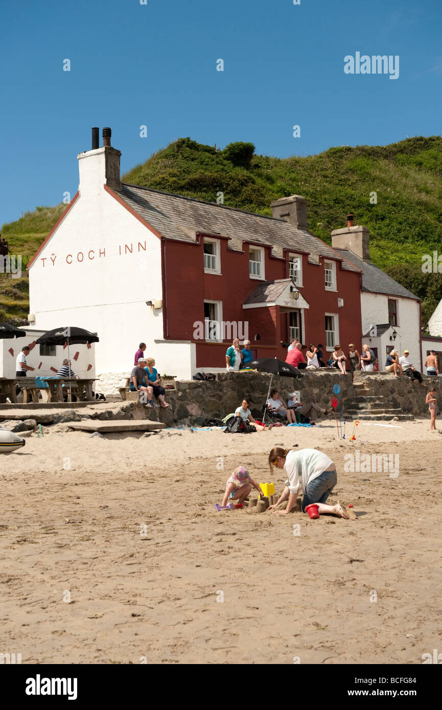 Ty Coch Inn pub sur la plage de Porth Dinllaen Péninsule Lleyn North Wales UK Banque D'Images