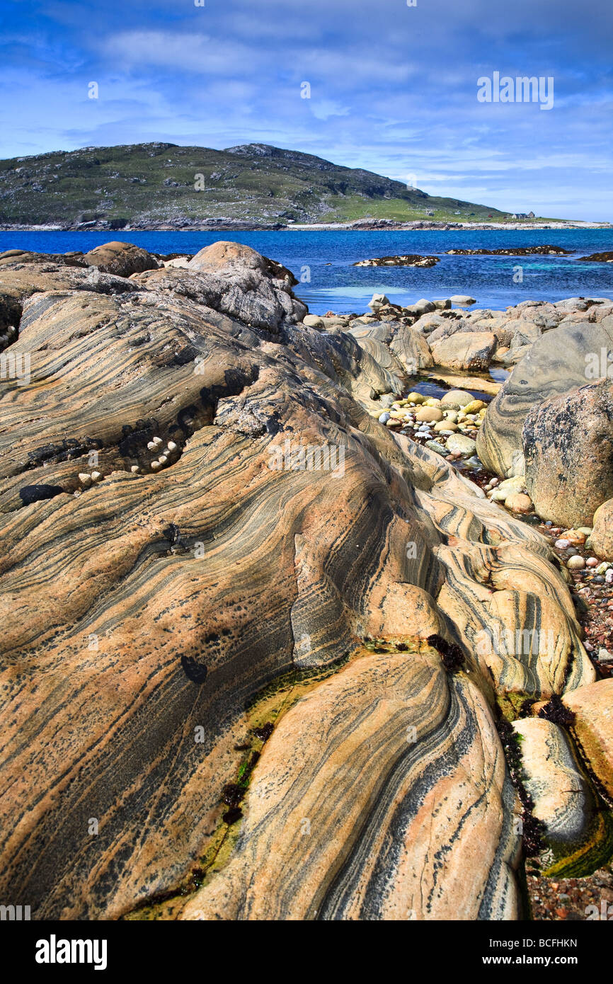 Rock formation à Hushinish, Isle of Harris, Outer Hebrides, Western Isles, Écosse, Royaume-Uni 2009 Banque D'Images