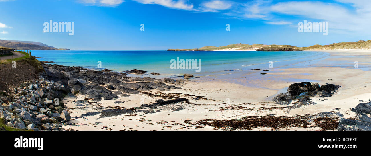 Vue panoramique de la plage et de Balnakeil Bay, Durness, Sutherland en Écosse à la tête vers Faraid & Cape Wrath Banque D'Images