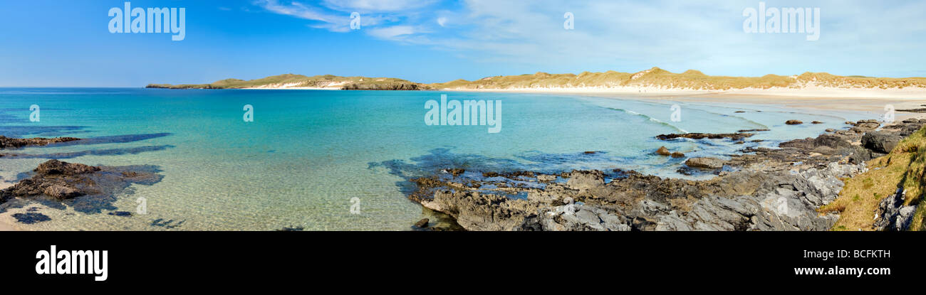 Vue panoramique de la plage et de la baie de Balnakeil Bay, Durness, Sutherland en Écosse à la tête en direction de Faraid Banque D'Images