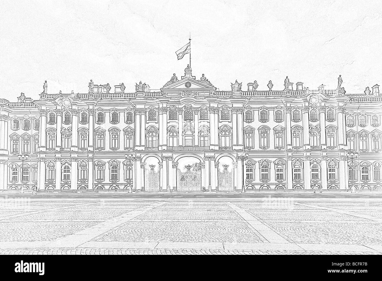 Palais d'hiver et l'Ermitage, Saint-Pétersbourg, Russie comme un croquis ou dessin Banque D'Images