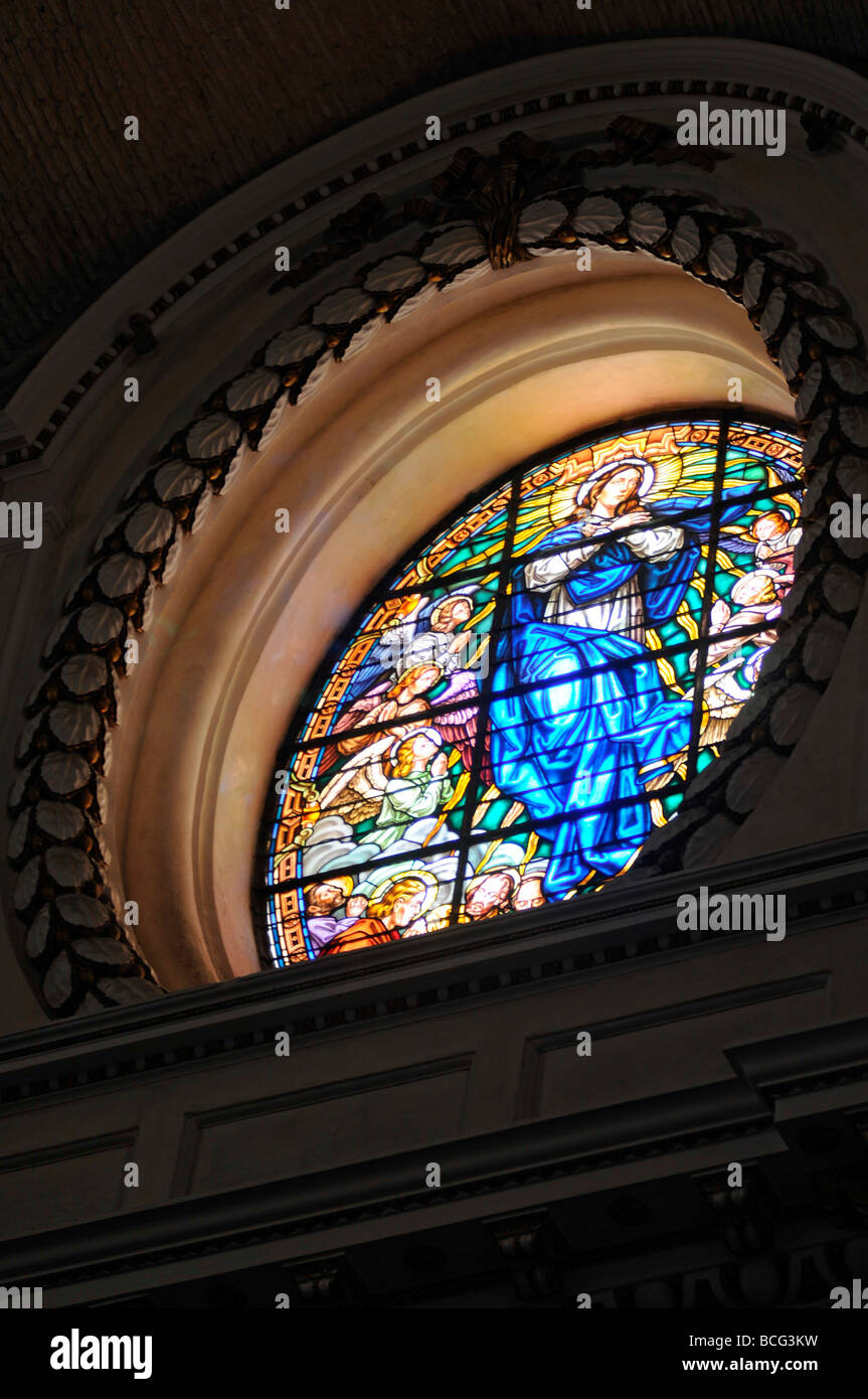 L'intérieur de Sainte Marie de la cathédrale de Valence se montrant vitrail. Valencia, Espagne, Europe Banque D'Images