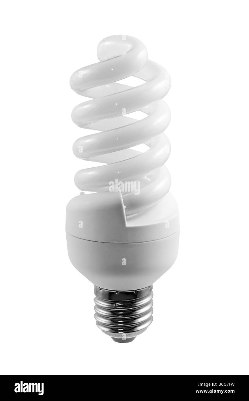 Ampoule fluorescente sur white with clipping path Banque D'Images