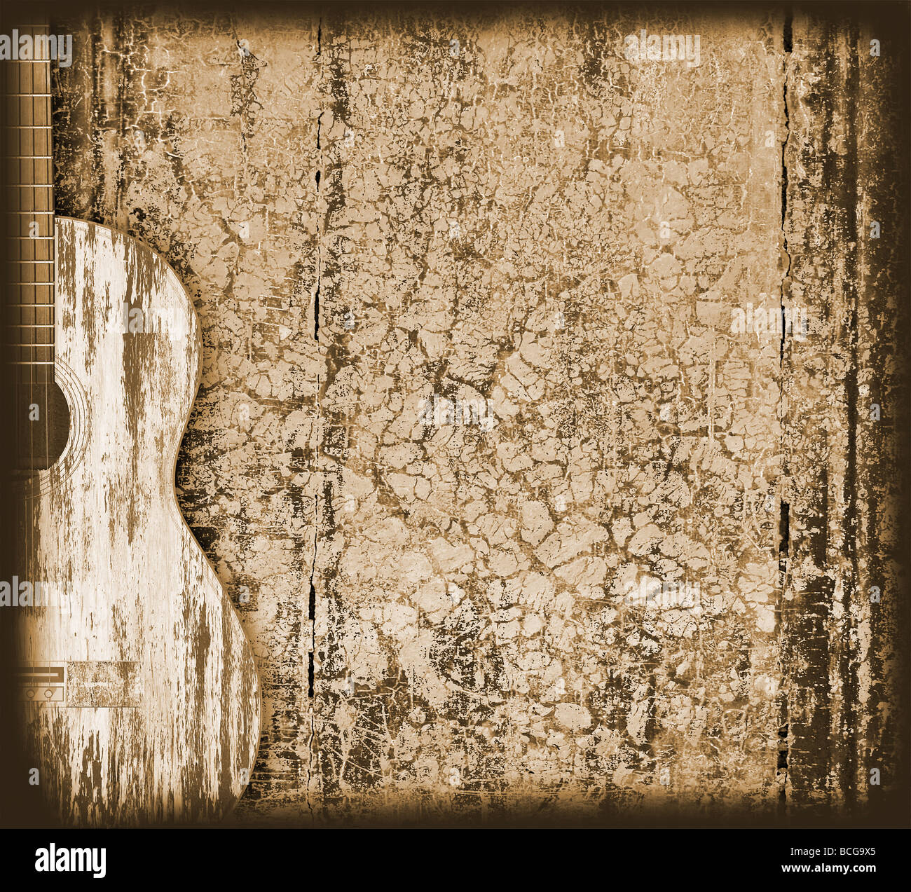 Arrière-plan avec une guitare acoustique Banque D'Images