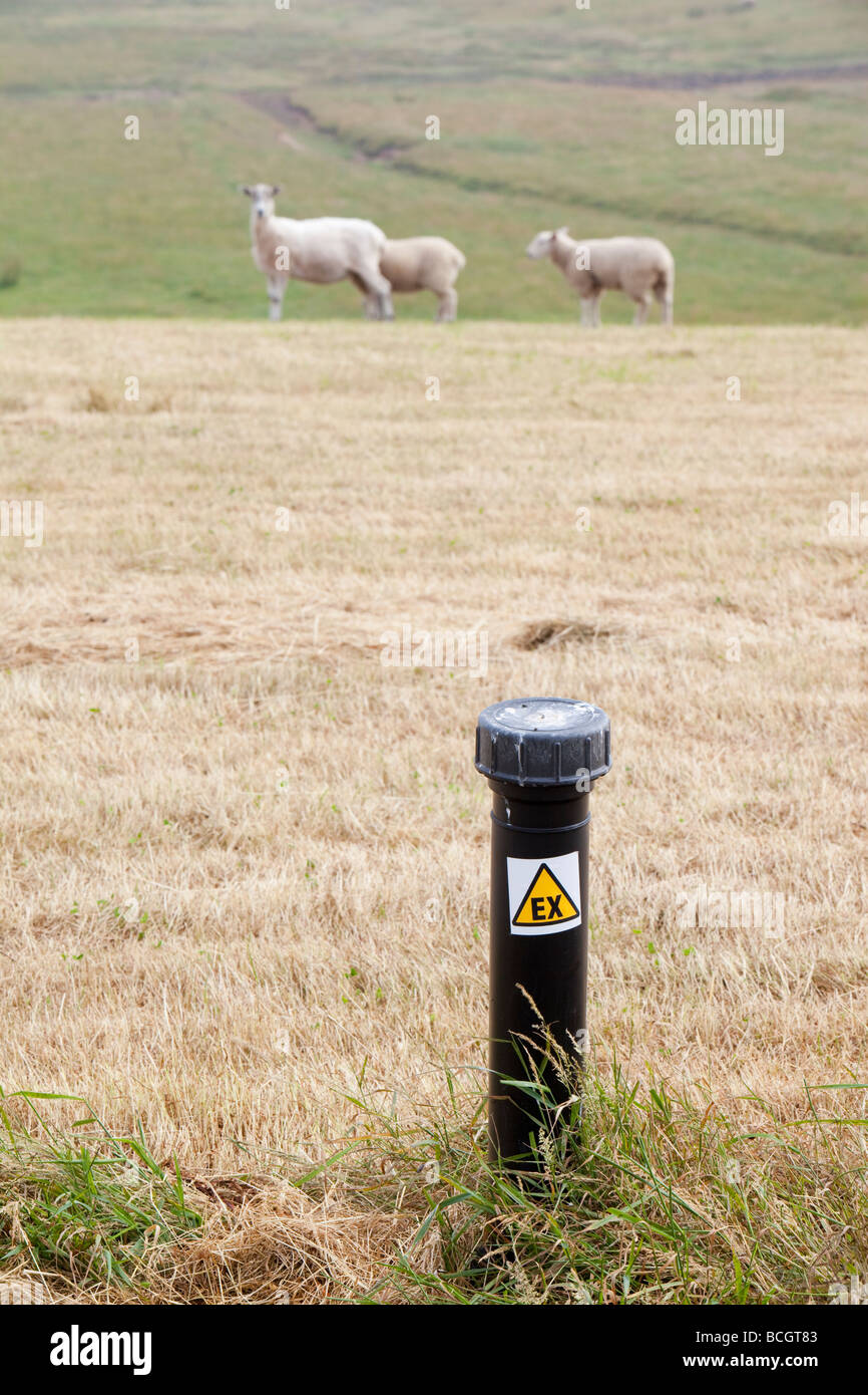 Captage du méthane à partir d'un ancien site d'enfouissement sur l'Île Walney, Cumbria, UK. Banque D'Images