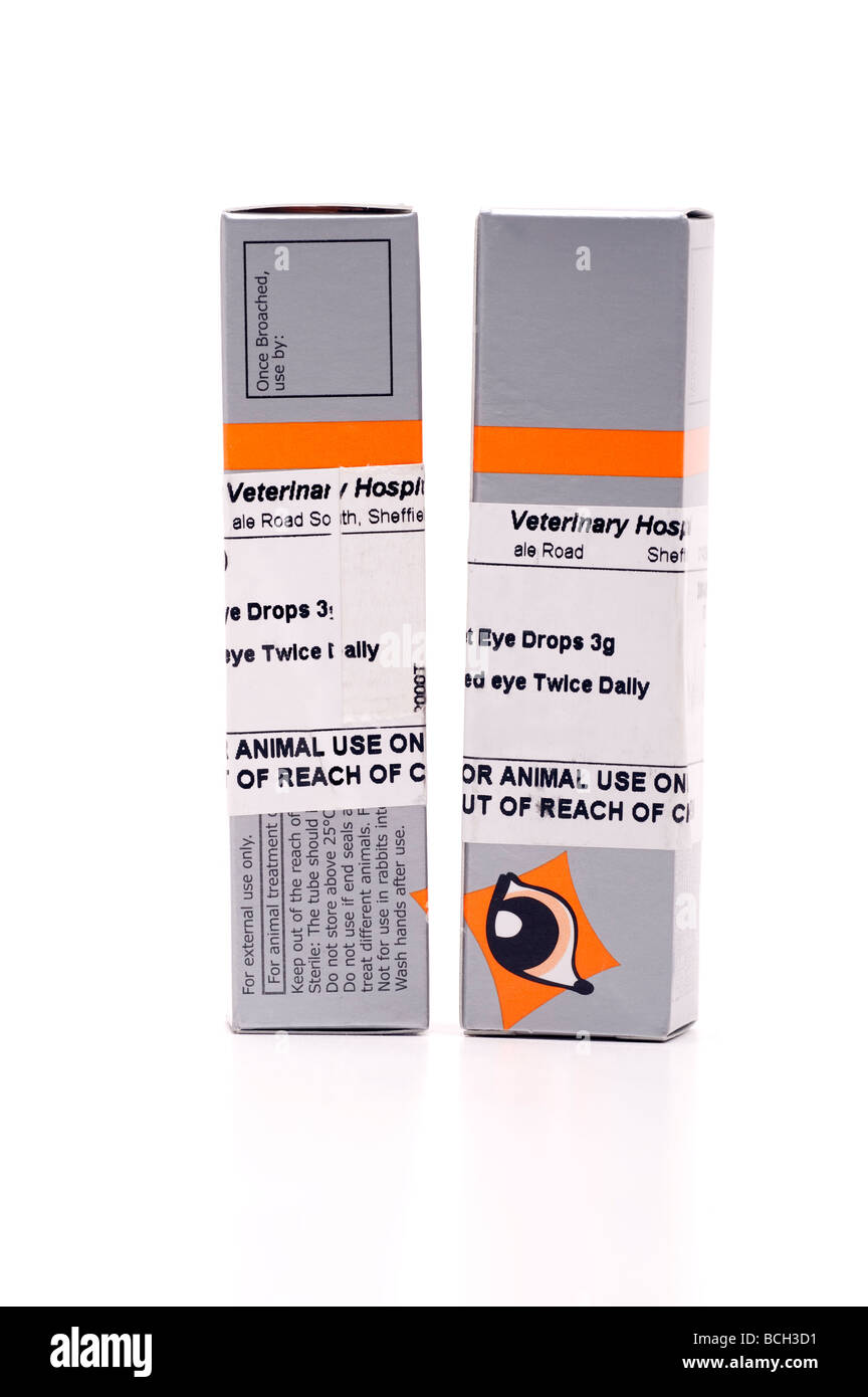 3 gramme en boîte deux 'Eye drops' Fucithalmic fait des prescriptions des animaux Banque D'Images