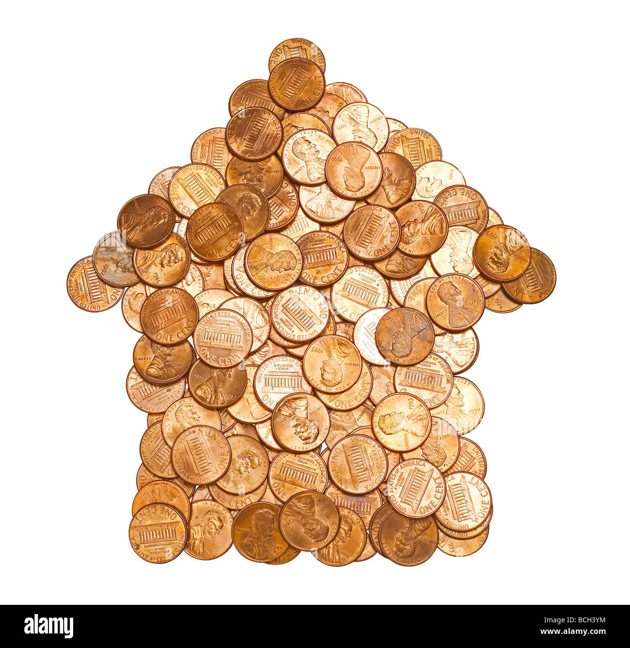 Pièces d'un cent elevated view Banque D'Images