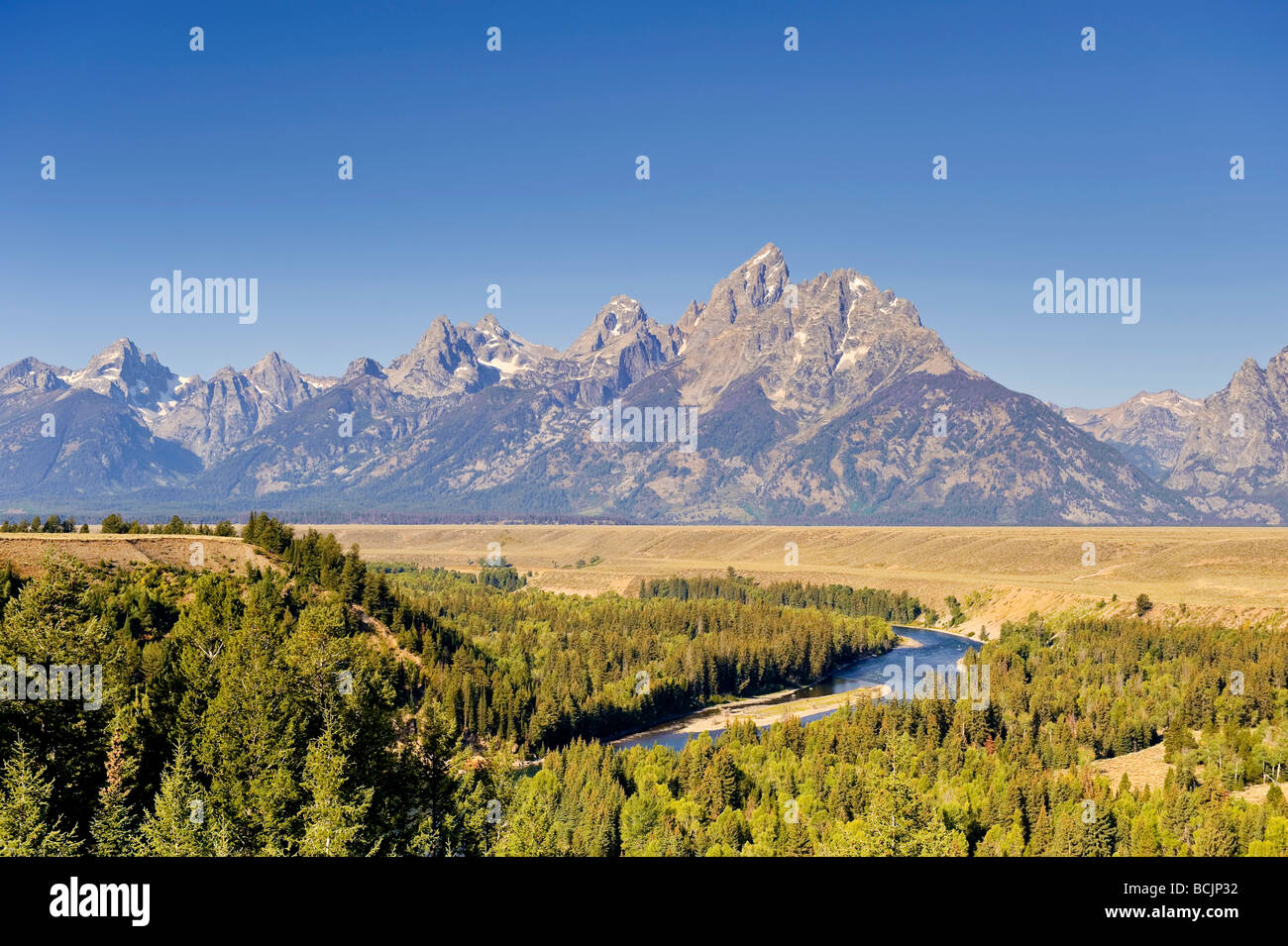 Donnent sur la rivière Snake et Teton Mountain Range, Grand Teton National Park, Wyoming, USA Banque D'Images