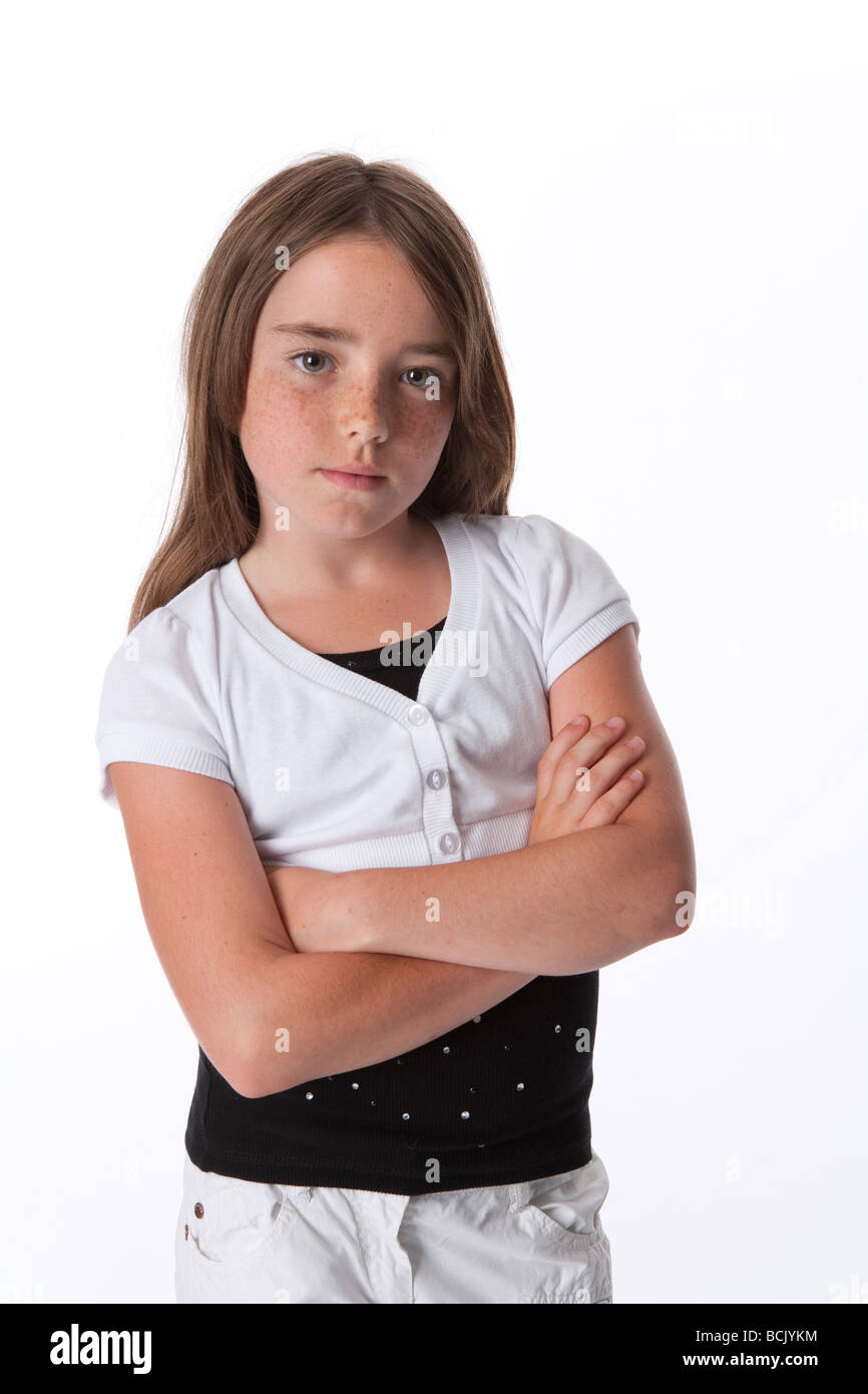 Portrait d'une jeune fille de 10 ans cool Banque D'Images