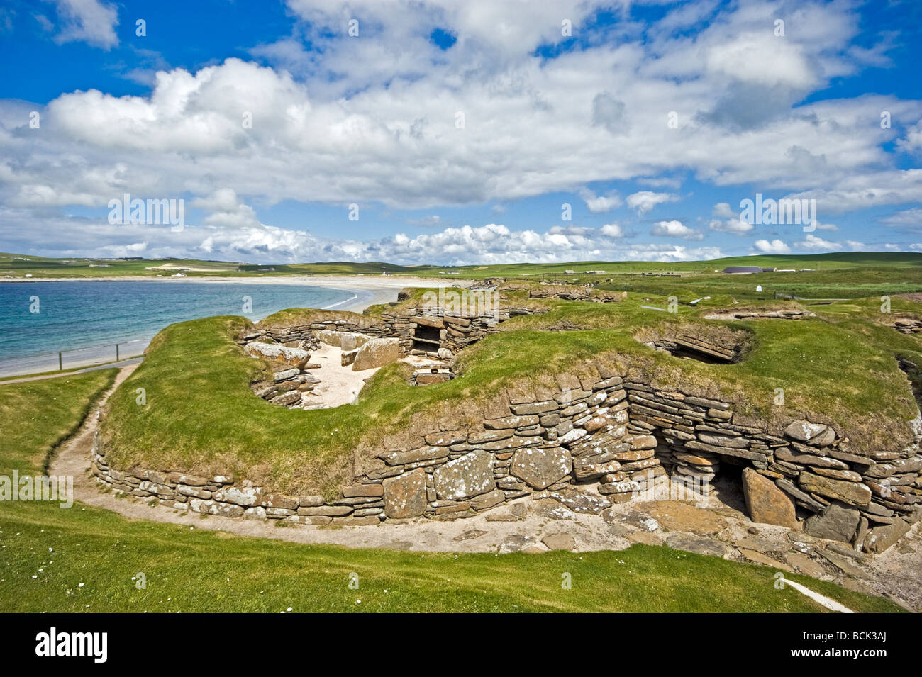 Le village néolithique de Skara Brae sur Orkney Ecosse continentale avec 10 maisons de l'âge de pierre datant d'environ 3000 ans av. Banque D'Images