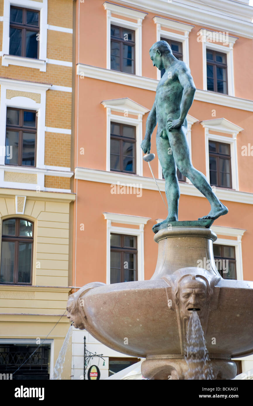 La Statue de l'escrimeur, fontaine, Wroclaw. Banque D'Images