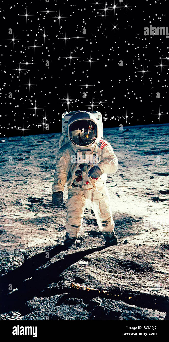 Amélioration de l'image de l'ordinateur de l'astronaute de la NASA, Buzz Aldrin sur la lune Banque D'Images
