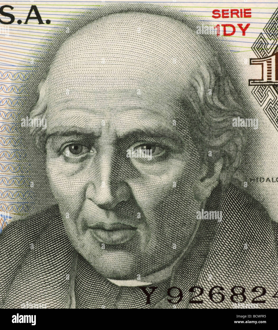 Miguel Hidalgo y Costilla sur billet de 10 pesos du Mexique 1975 Banque D'Images