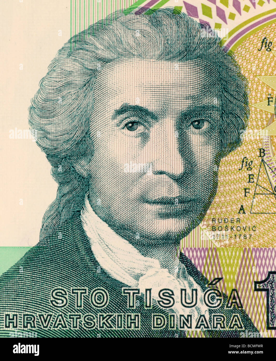 Roger Joseph Boscovich sur 100 Billets de 1991 dinars à partir de la Croatie Banque D'Images