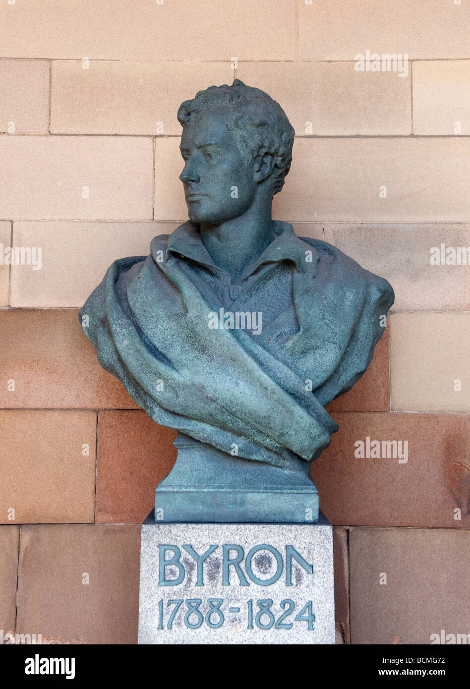 Buste de Lord Byron à l'intérieur des terres du musée du château de Nottingham Banque D'Images
