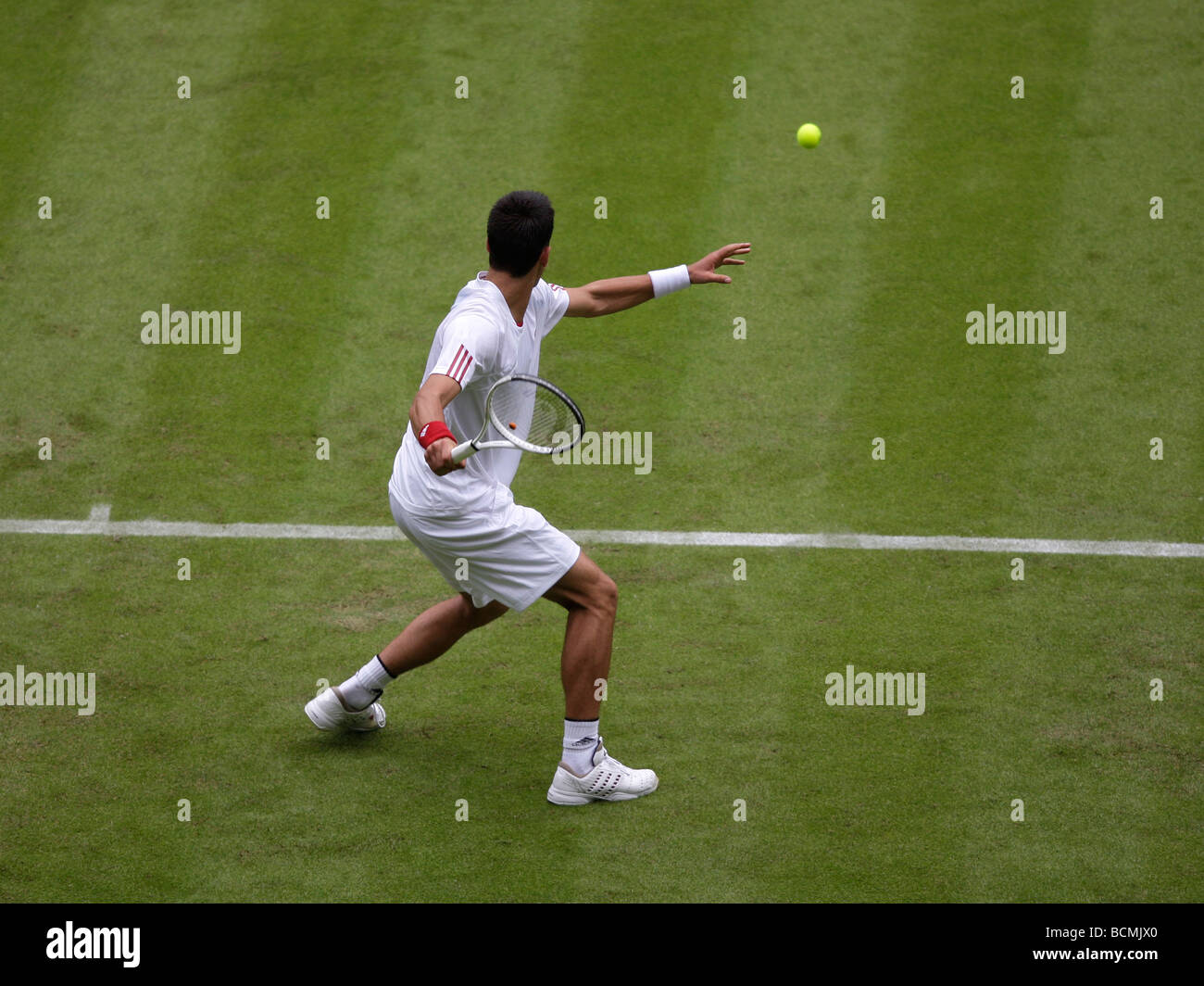 Wimbledon 2009, Novak Djokovic SRB en action Banque D'Images