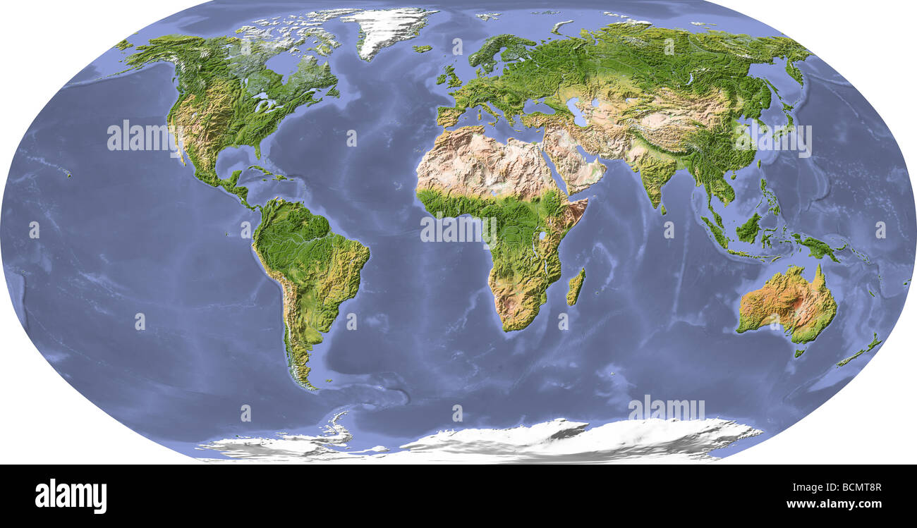 Carte du monde, relief ombré. Banque D'Images