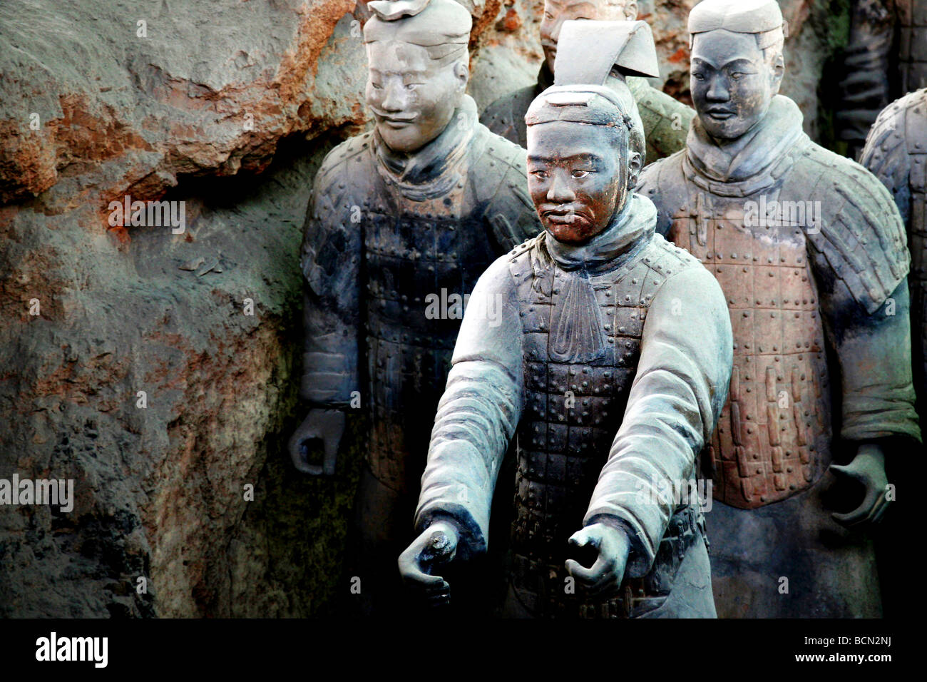 Des statues d'officiers et de l'Armée de terre cuite, conducteur de char, Xi'An, province du Shaanxi, Chine Banque D'Images