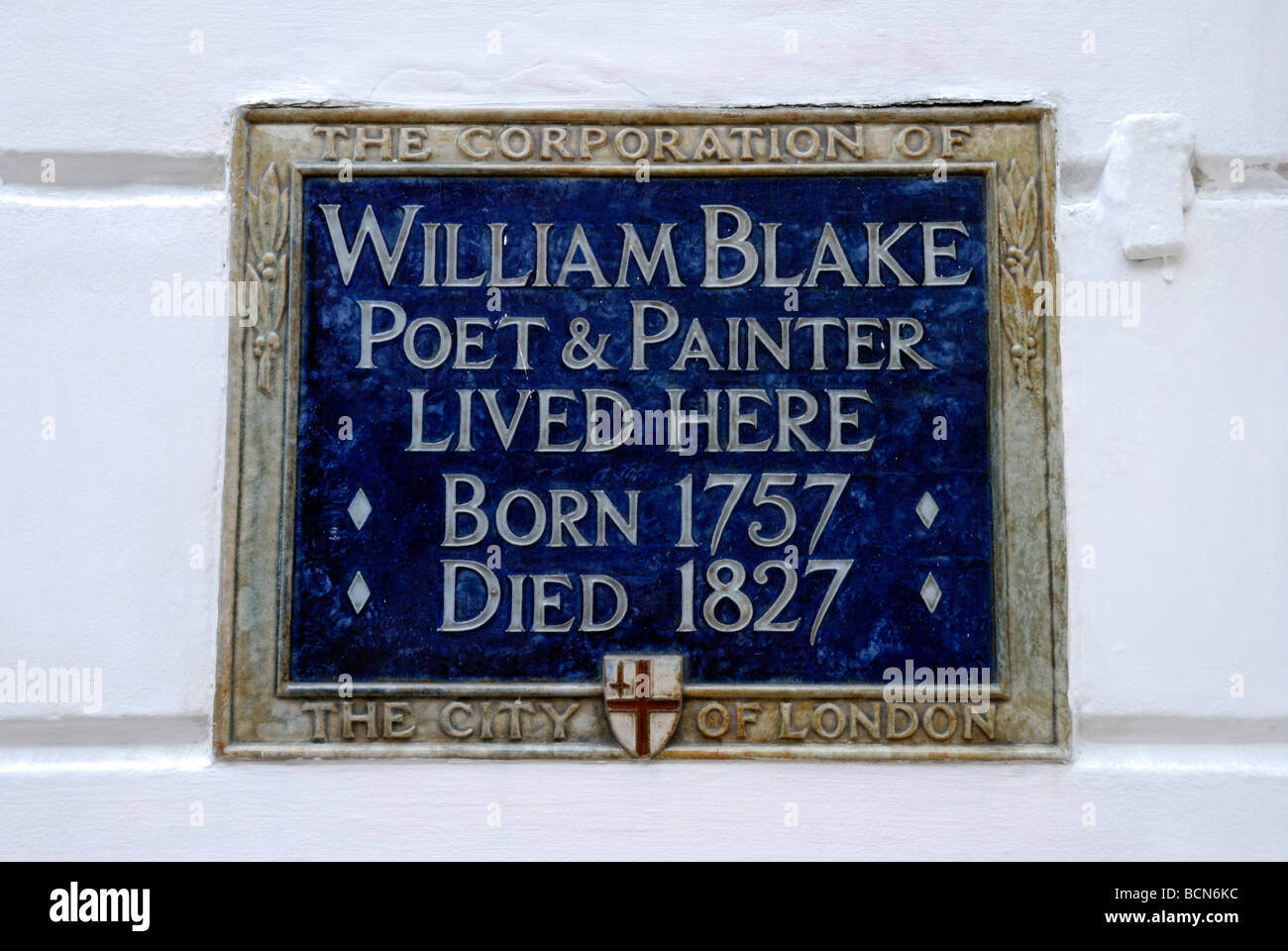 Plaque commémorant la maison natale du poète et peintre William Blake vivait dans South Molton Street Londres W1 Banque D'Images