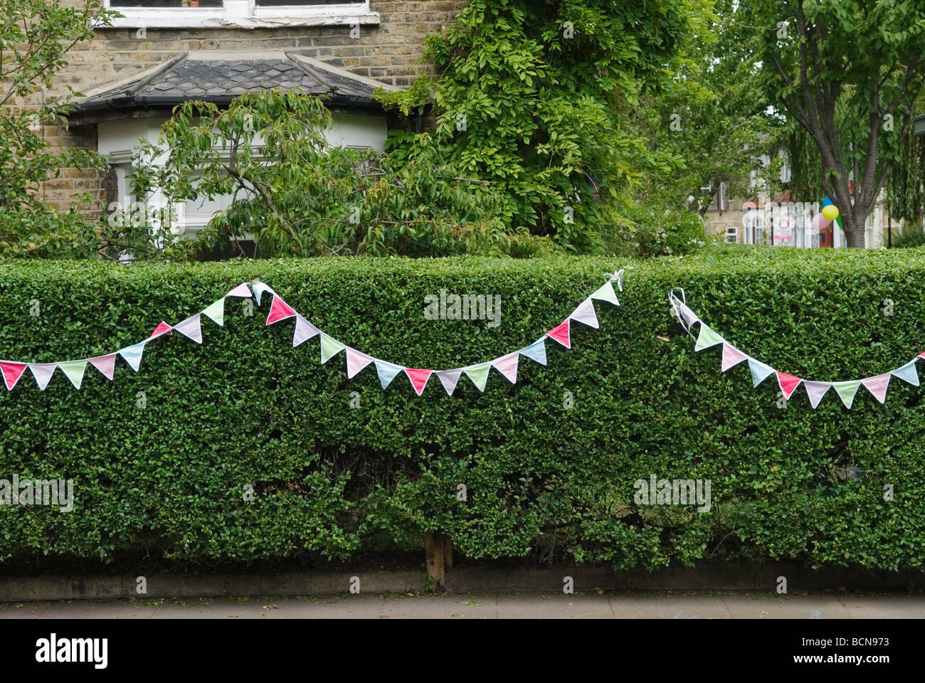 Bunting Street Party, rue Brunswick Walthamstow Village London E17 l'Angleterre Banque D'Images