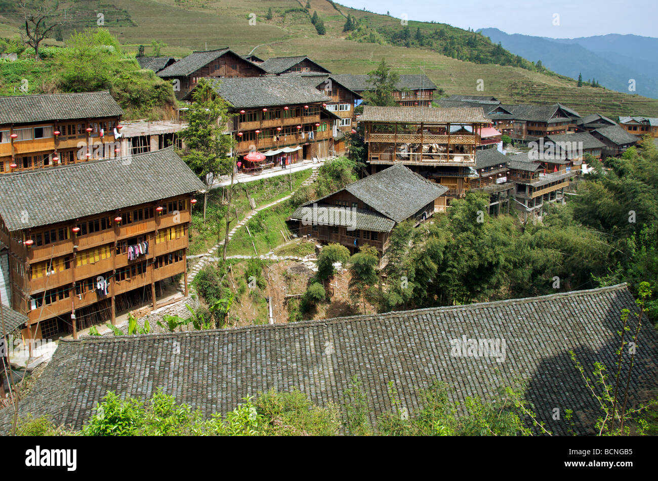 Pingan Zhuang du Guangxi Longsheng village minoritaire Chine Banque D'Images