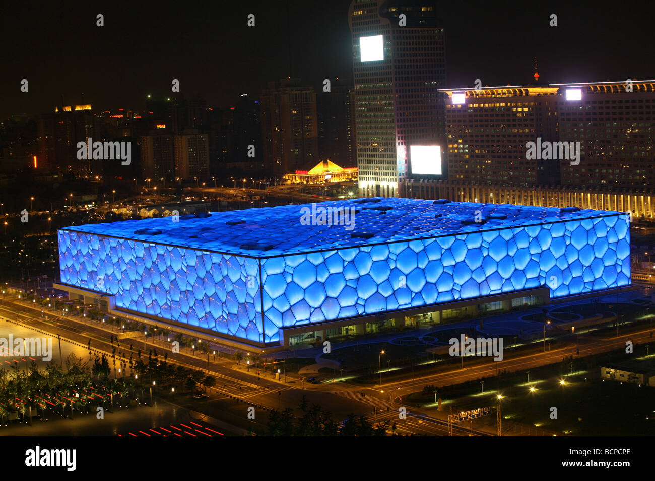 Scène de nuit de centre national aquatique, Beijing, Chine Banque D'Images