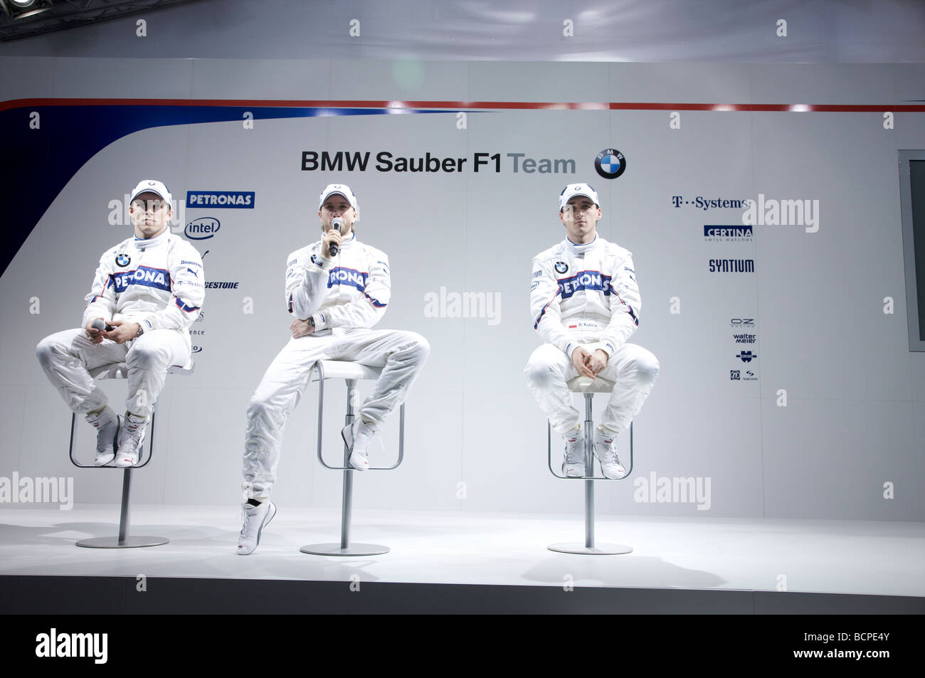 Christian Klien, Nick Heidfeld, Robert Kubica chez BMW-Sauber 2009 Lancement de l'équipe Banque D'Images