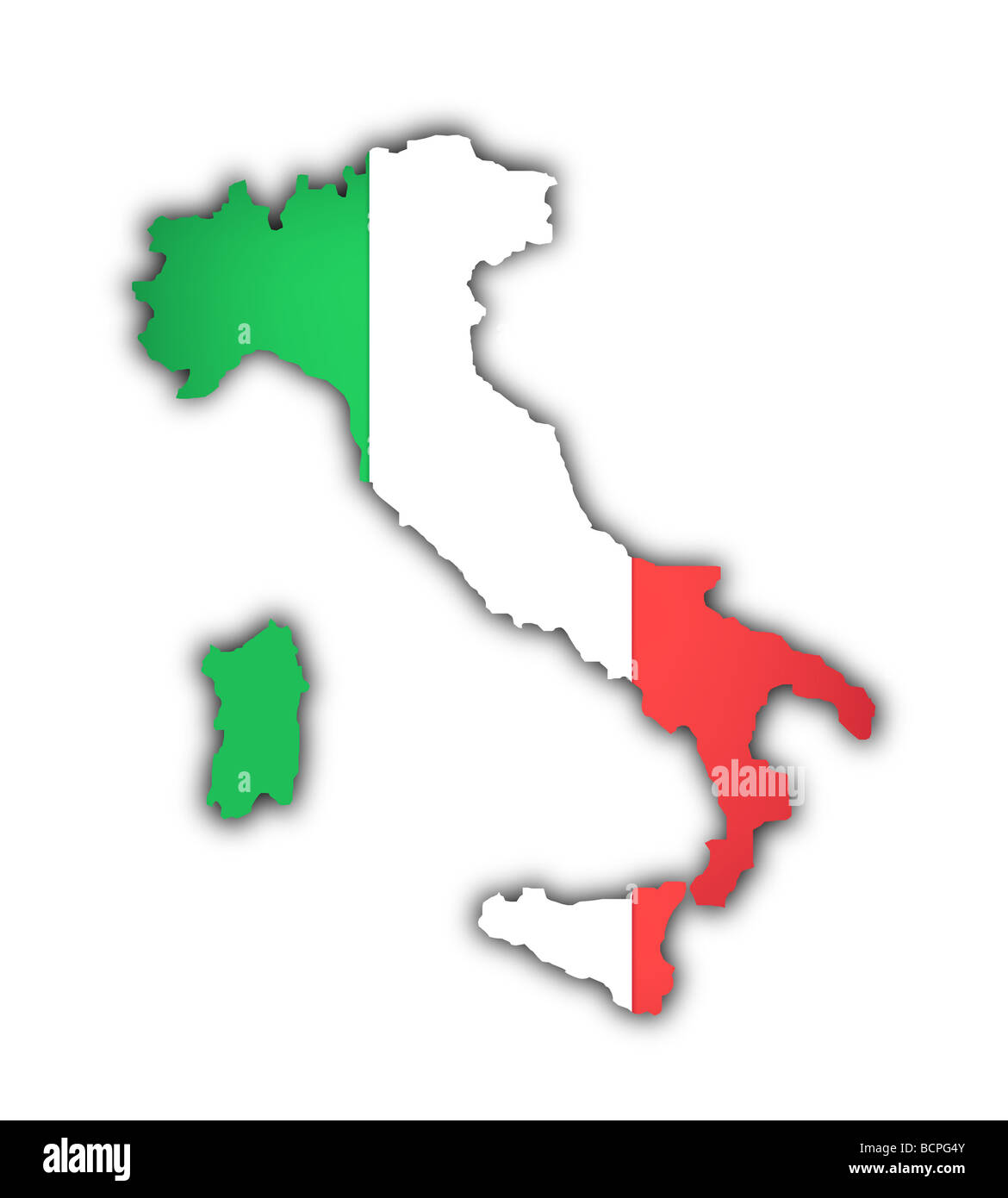 D'un drapeau et d'une carte de l'Italie sur fond blanc Banque D'Images