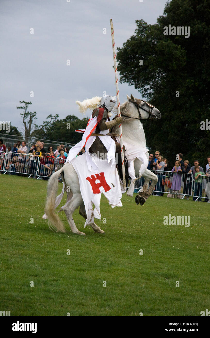 Medieval jousting un chevalier sur un cheval de l'élevage, pays de Lambeth Show, Londres, Angleterre, Royaume-Uni. 18 Juillet 2009 Banque D'Images